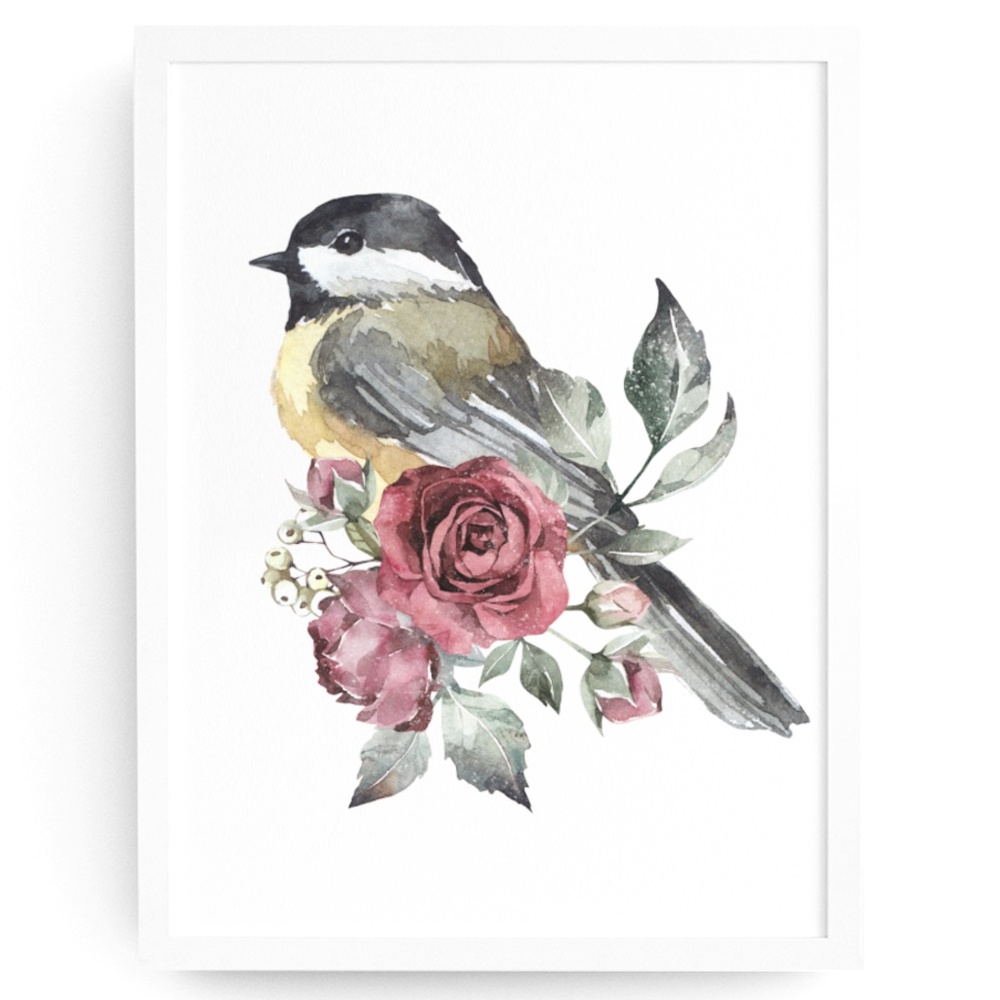 Chickadee Bird Wall Art Print Poster Illustration Unframed